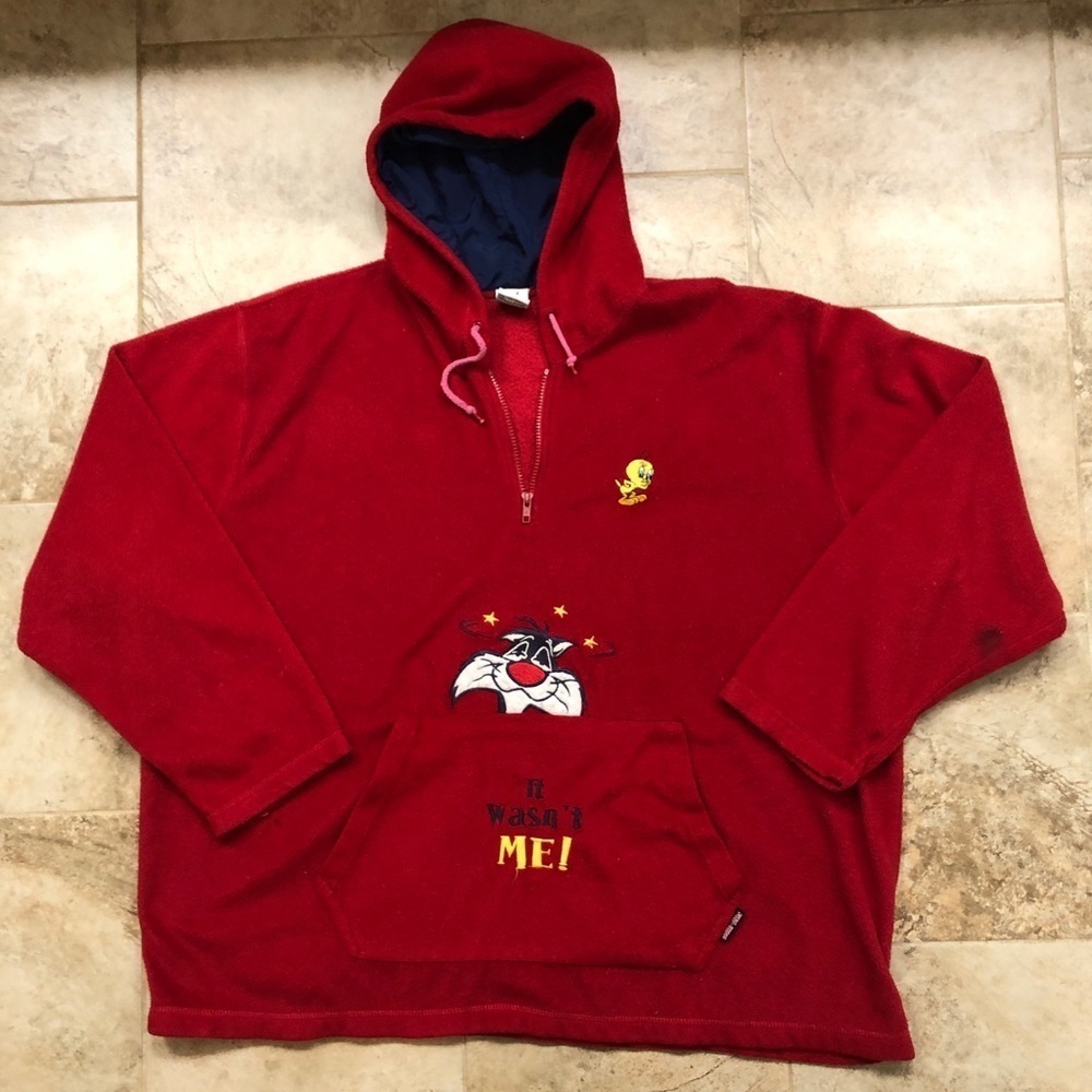 Vintage 90's Looney Tunes Tweety Bird Sylvester Red Hoodie Sweater
